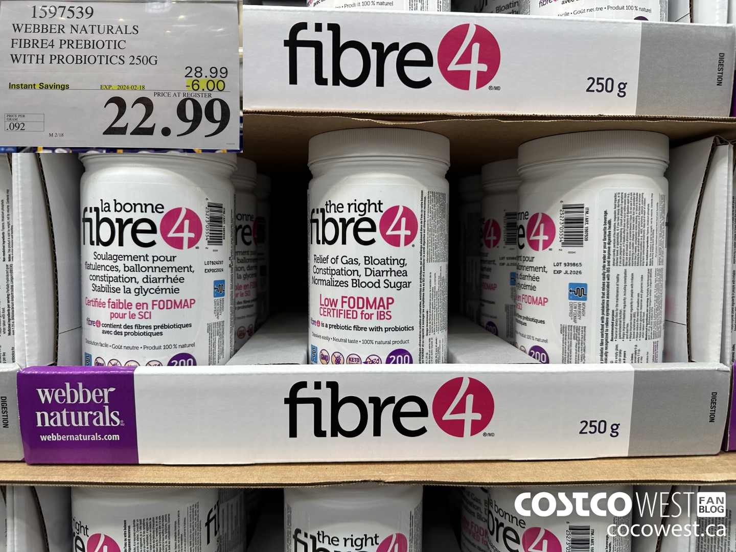 1597539 WEBBER NATURALS FIBRE4 PREBIOTIC WITH PROBIOTICS 250G ($6.00 INSTANT SAVINGS EXPIRES ON 2024-02-18) $22.99
