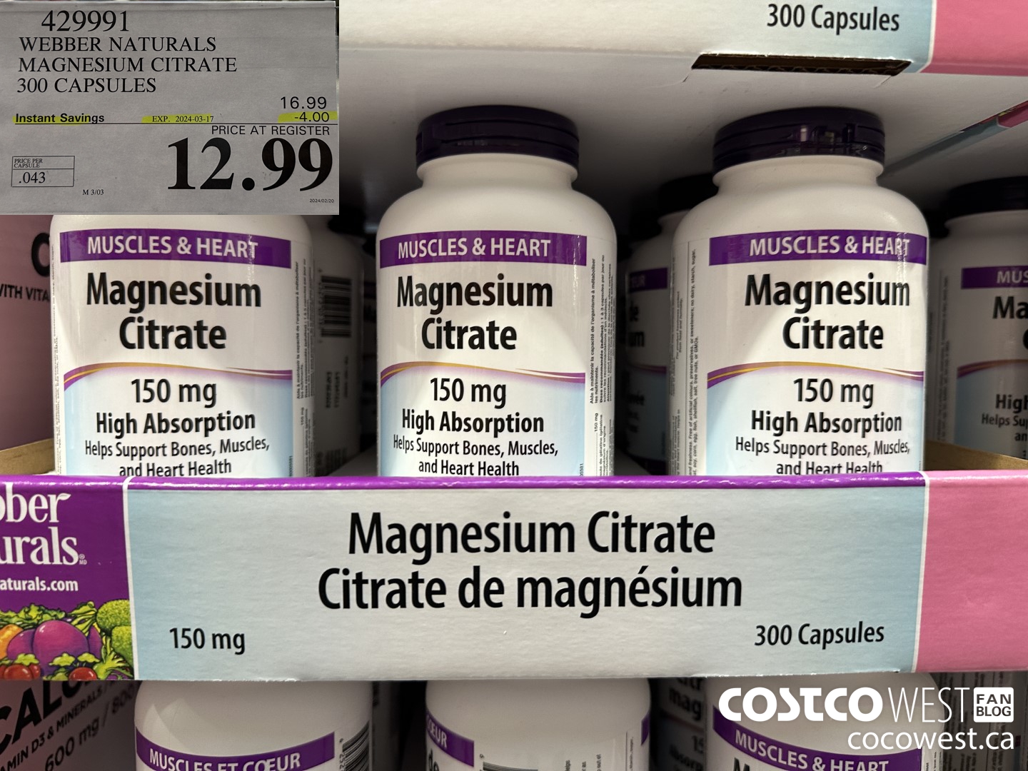 429991 WEBBER NATURALS MAGNESIUM CITRATE 300 CAPSULES ($4.00 INSTANT SAVINGS EXPIRES ON 2024-03-17) $12.99
