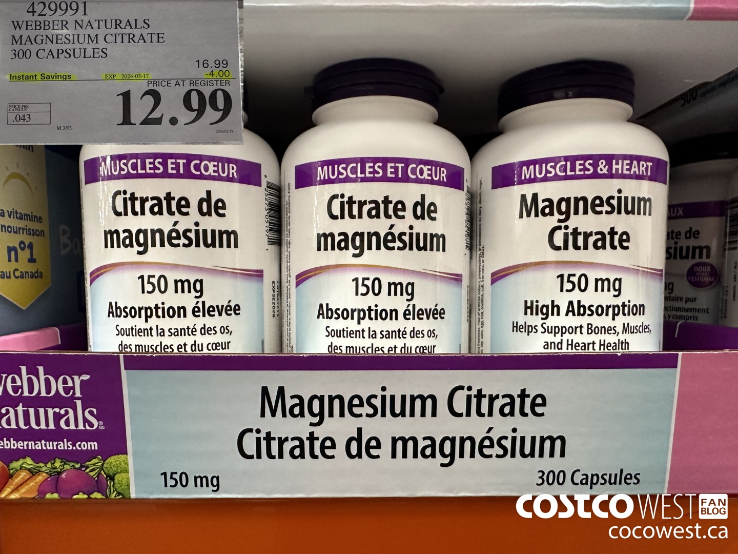 429991 WEBBER NATURALS MAGNESIUM CITRATE 300 CAPSULES ($4.00 INSTANT SAVINGS EXPIRES ON 2024-03-17) $12.99
