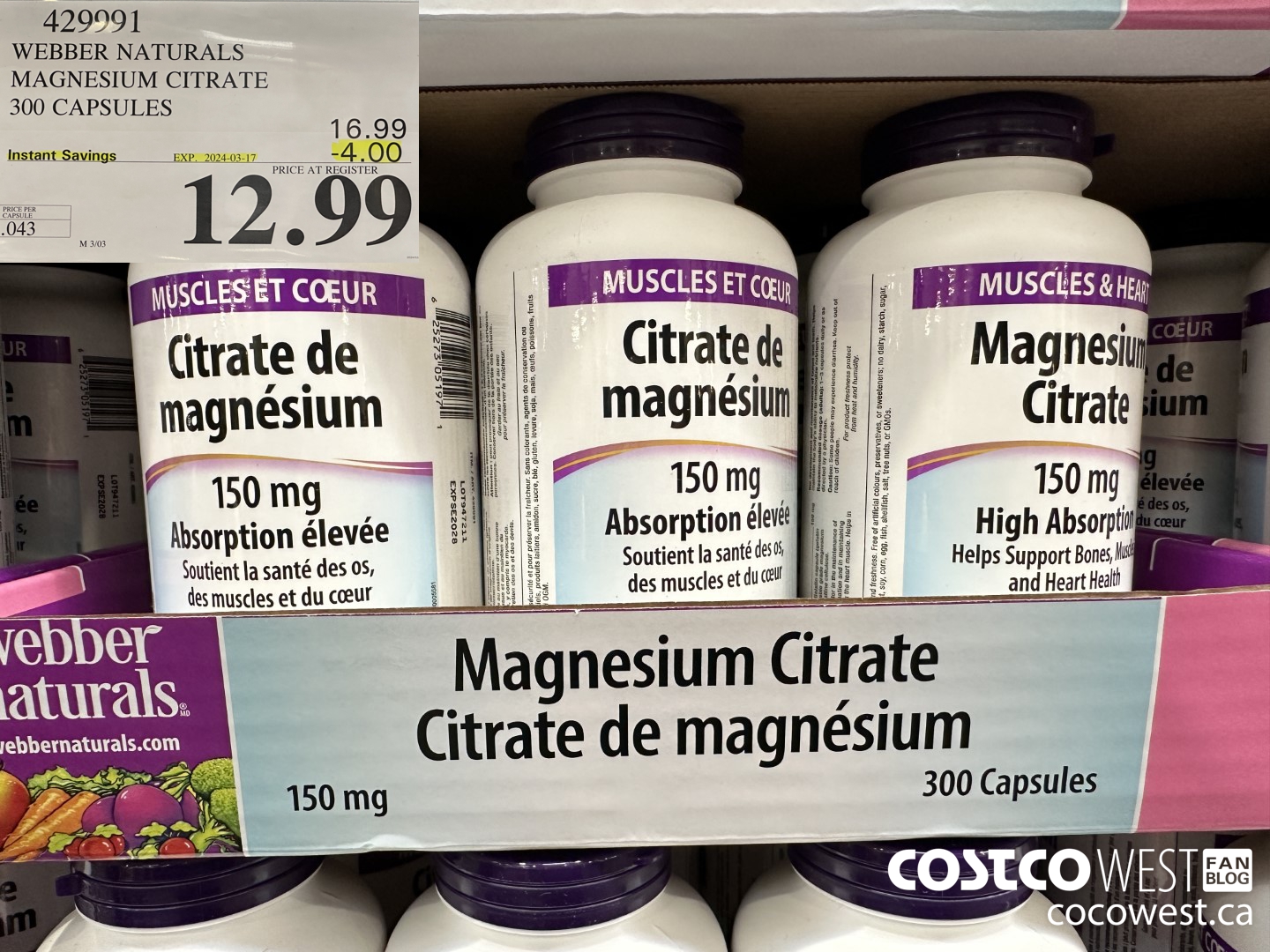 429991 WEBBER NATURALS MAGNESIUM CITRATE 300 CAPSULES ($4.00 INSTANT SAVINGS EXPIRES ON 2024-03-17) $12.99