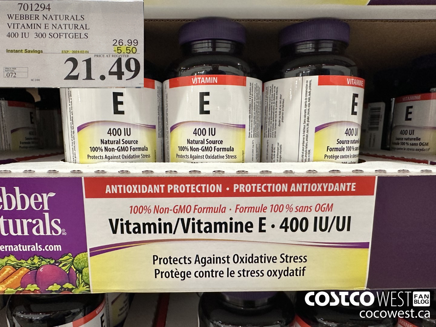 701294 WEBBER NATURALS VITAMIN E NATURAL 400 IU 300 SOFTGELS ($5.50 INSTANT SAVINGS EXPIRES ON 2024-02-04) $21.49