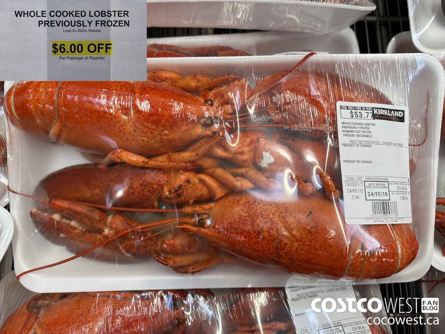 42448 WHOLE COOKED LOBSTER PREVIOUSLY FROZEN ($6.00 INSTANT SAVINGS)