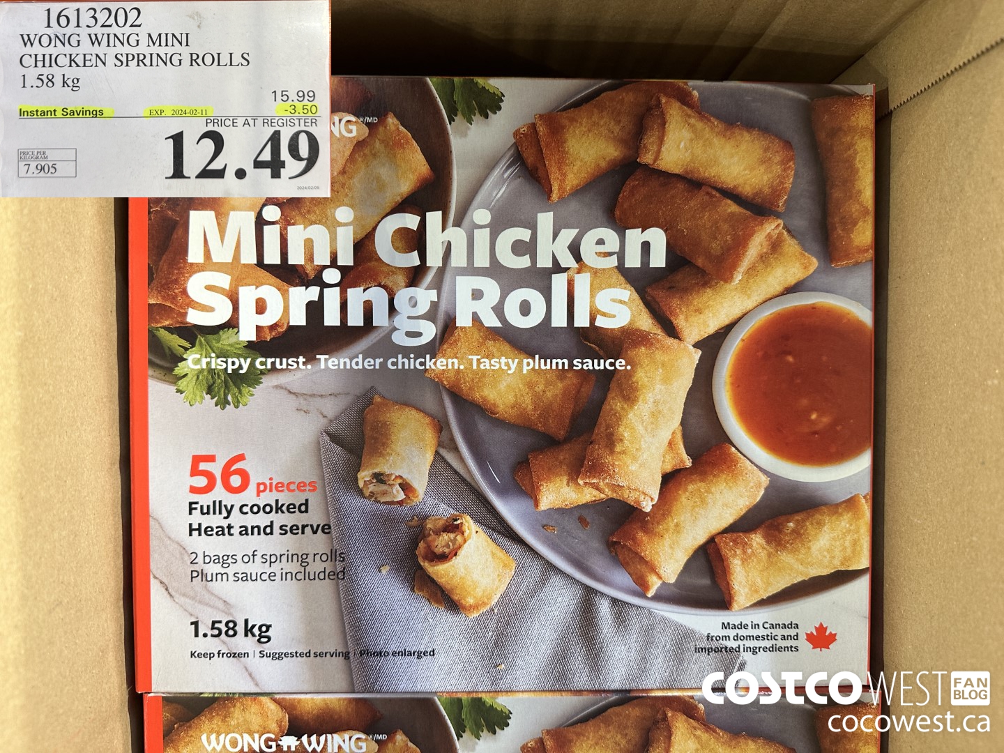 1613202 WONG WING MINI CHICKEN SPRING ROLLS 1.58 kg ($3.50 INSTANT SAVINGS EXPIRES ON 2024-02-11) $12.49