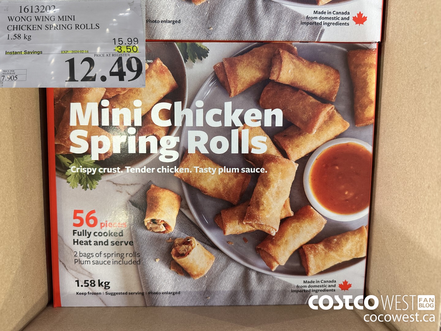 1613202 WONG WING MINI CHICKEN SPRING ROLLS 1.58 kg ($3.50 INSTANT SAVINGS EXPIRES ON 2024-02-14) $12.49