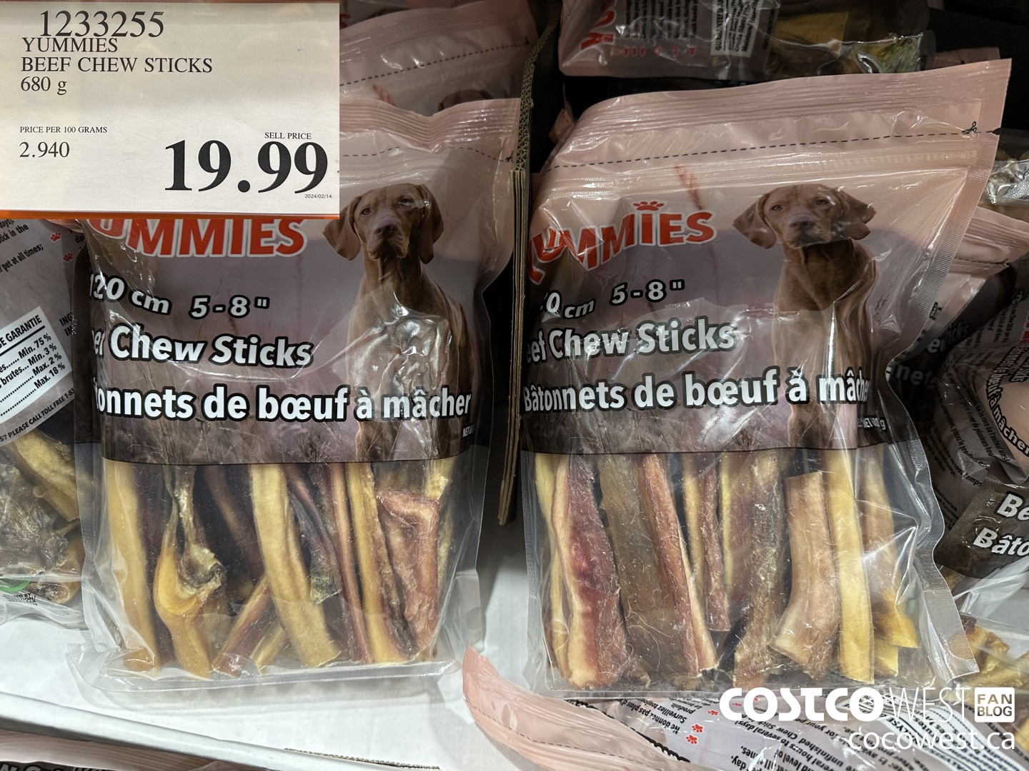 1233255 YUMMIES BEEF CHEW STICKS 680 G $19.99