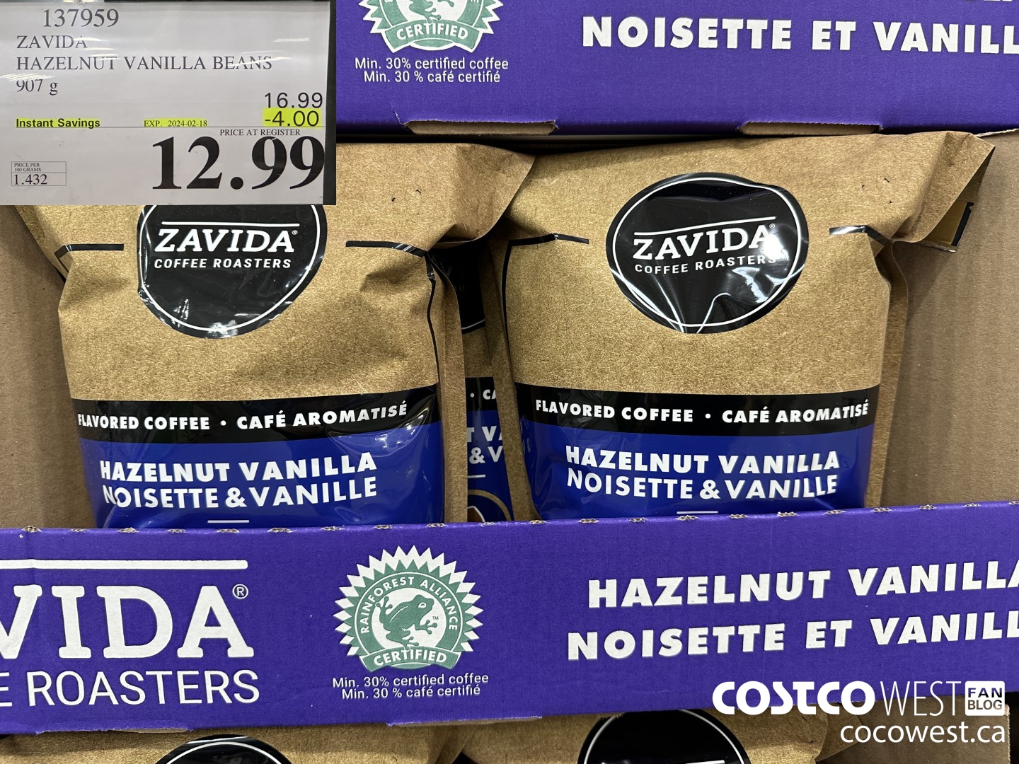 137959 ZAVIDA HAZELNUT VANILLA BEANS 907 g ($4.00 INSTANT SAVINGS EXPIRES ON 2024-02-18) $12.99
