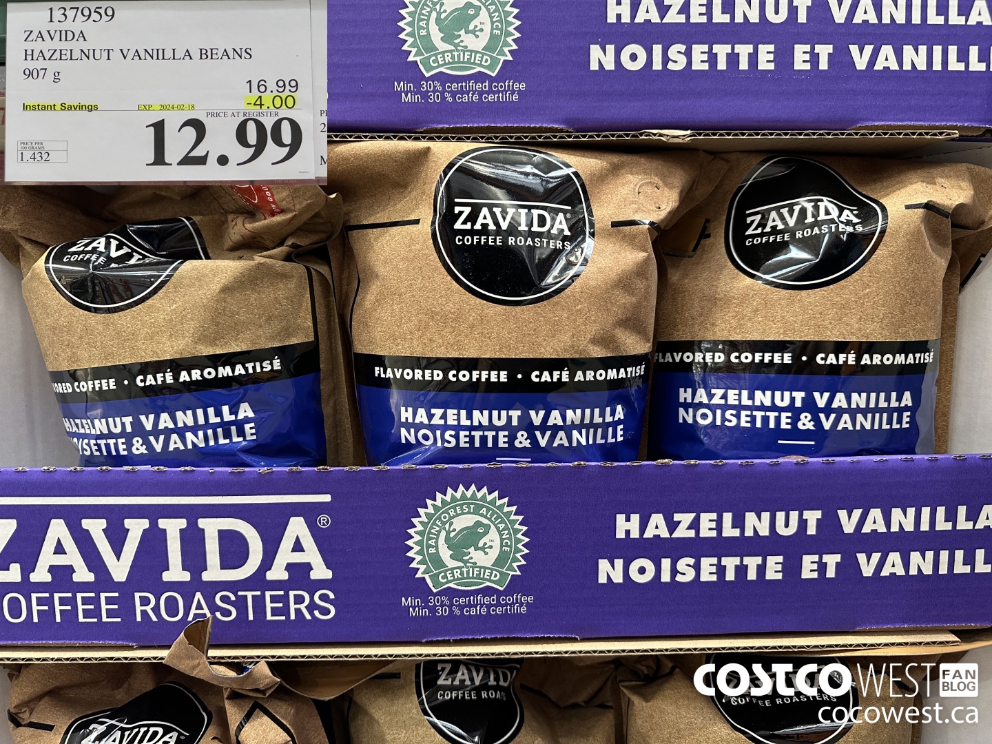 137959 ZAVIDA HAZELNUT VANILLA BEANS 907 g ($4.00 INSTANT SAVINGS EXPIRES ON 2024-02-18) $12.99