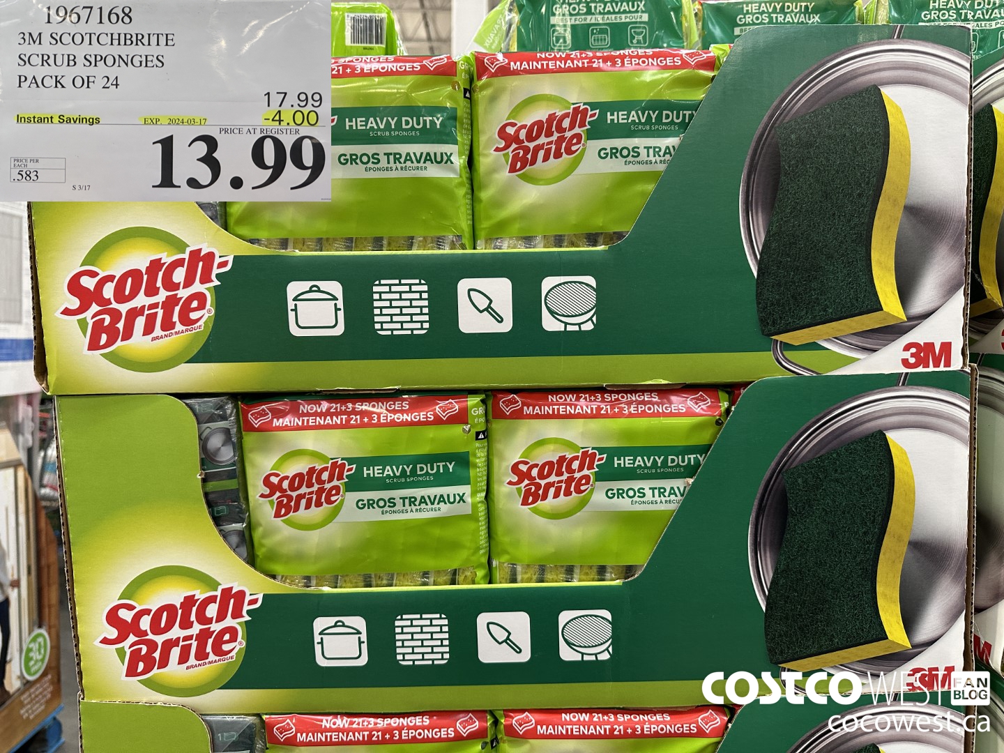 1967168 3M SCOTCHBRITE SCRUB SPONGES PACK OF 24 ($4.00 INSTANT SAVINGS EXPIRES ON 2024-03-17) $13.99