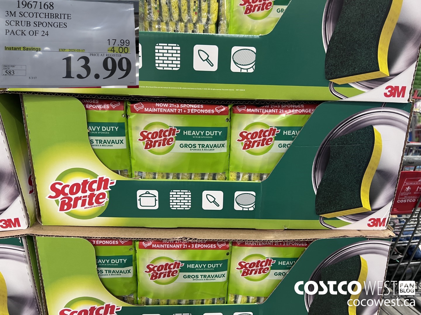 1967168 3M SCOTCHBRITE SCRUB SPONGES PACK OF 24 ($4.00 INSTANT SAVINGS EXPIRES ON 2024-03-17) $13.99