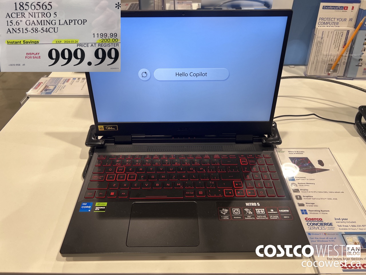 1856565 ACER NITRO 5 15.6-IN GAMING LAPTOP AN515-58-54CU ($200.00 INSTANT SAVINGS EXPIRES ON 2024-03-24) $999.99