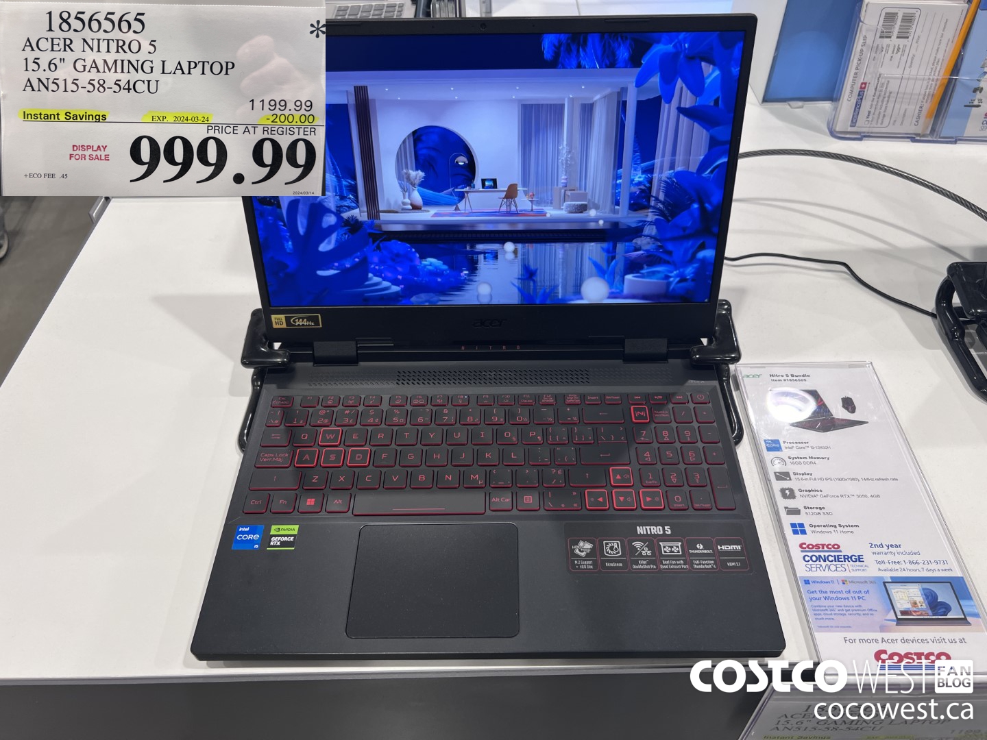 1856565 ACER NITRO 5 15.6-IN GAMING LAPTOP AN515-58-54CU ($200.00 INSTANT SAVINGS EXPIRES ON 2024-03-24) $999.99