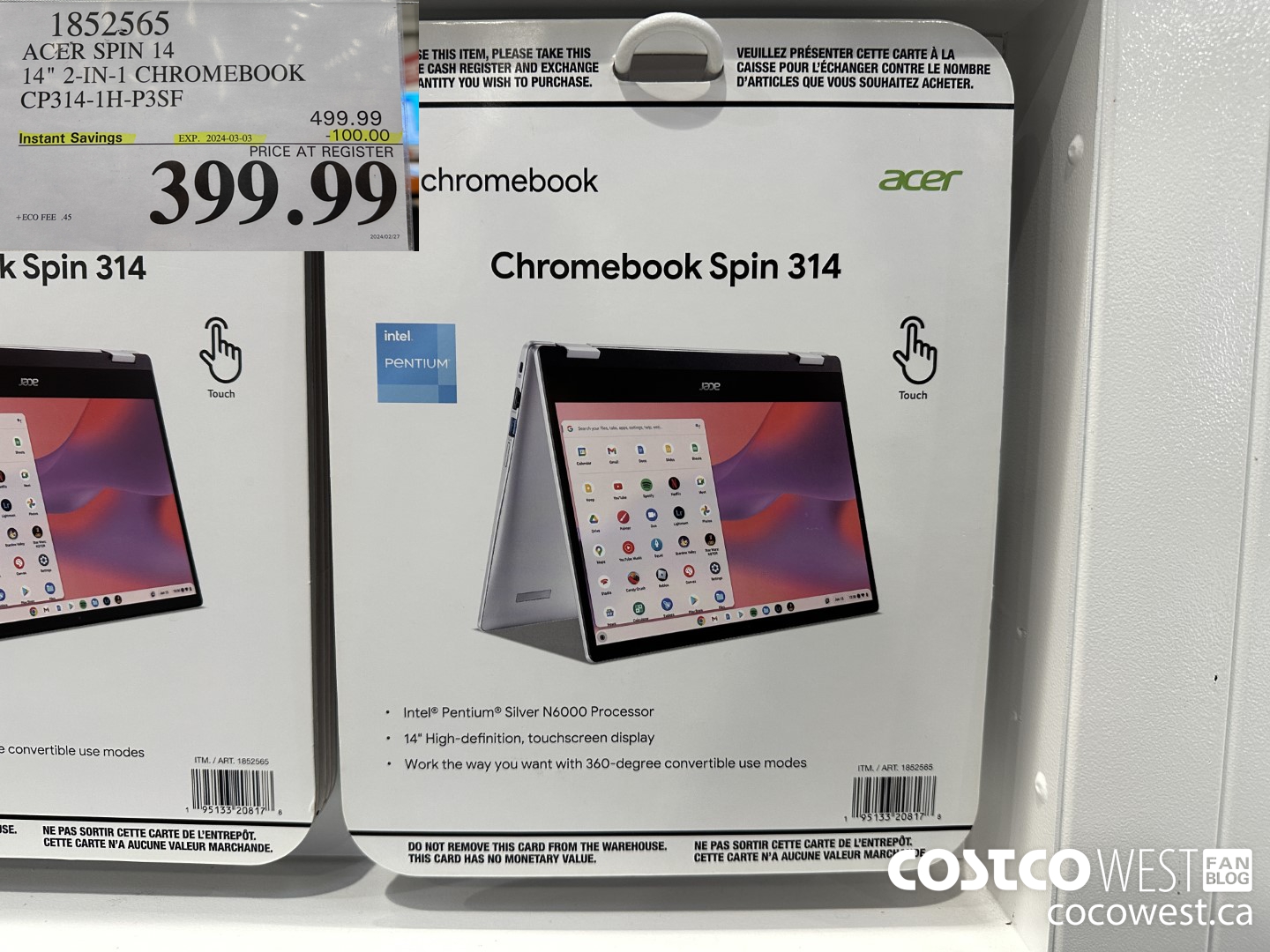 1852565 ACER SPIN 14 14-IN CHROMEBOOK CP314-1H-P3SF ($100.00 INSTANT SAVINGS EXPIRES ON 2024-03-03) $399.99