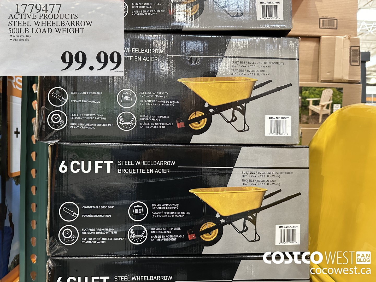 1779477 ACTIVE PRODUCTS STEEL WHEELBARROW 500LB LOAD WEIGHT $99.99