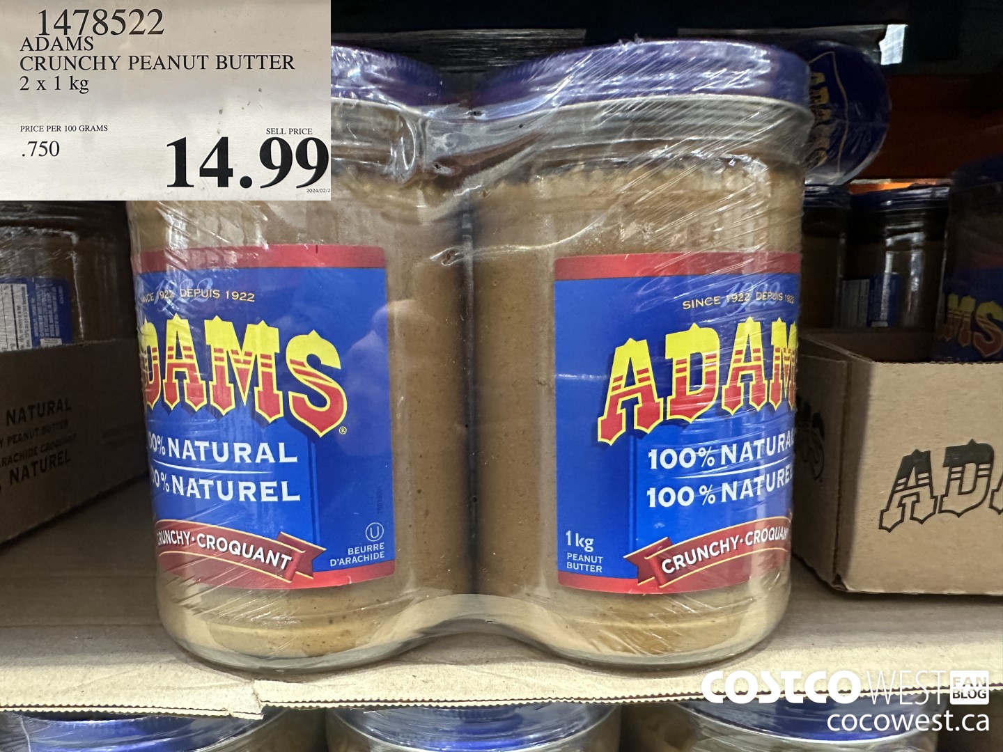 1478522 ADAMS CRUNCY PEANUT BUTTER 2 X 1 KG $14.99