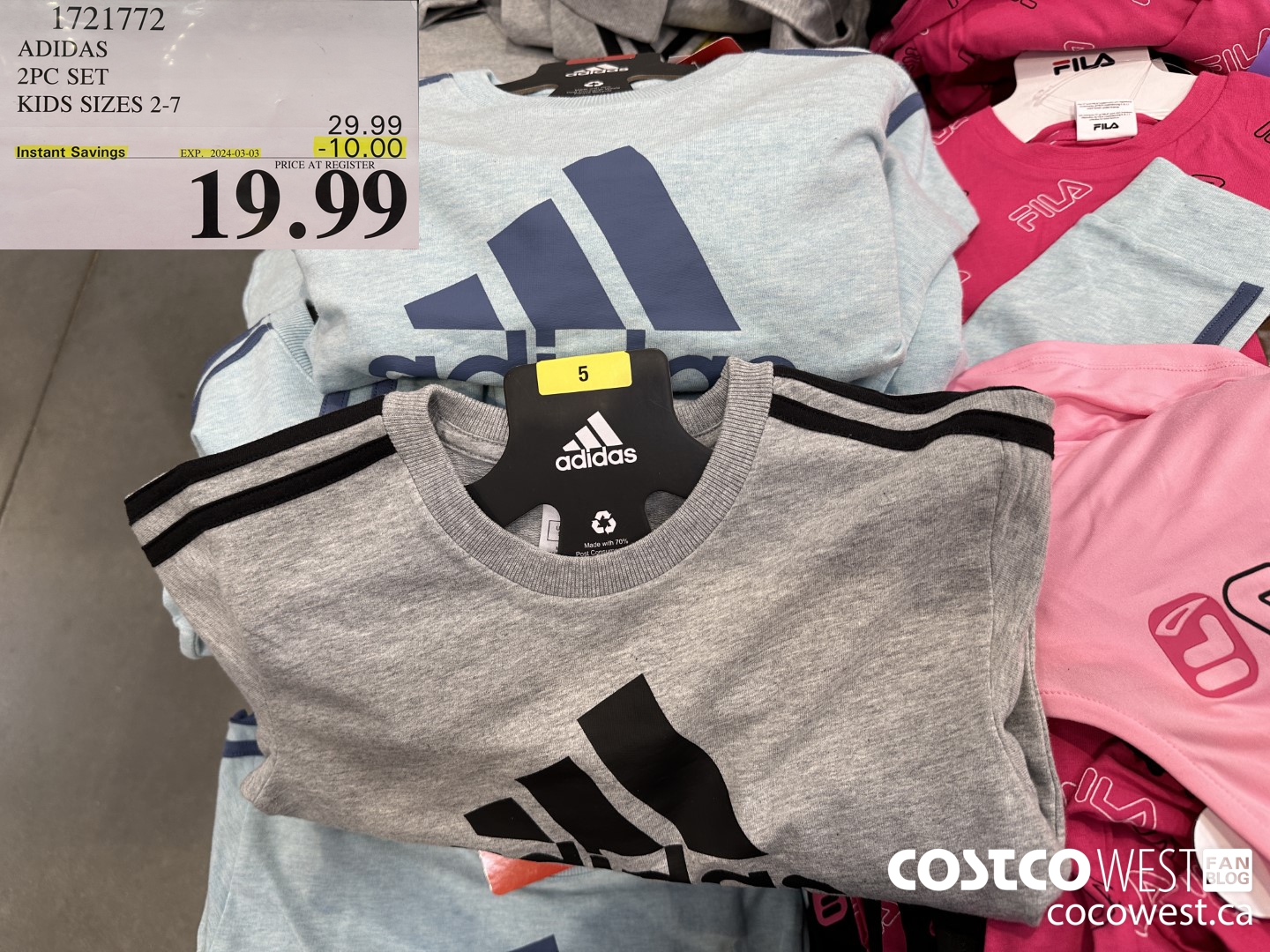 1721772 ADIDAS 2PC SET KIDS SIZES 2-7 ($10.00 INSTANT SAVINGS EXPIRES ON 2024-03-03) $19.99