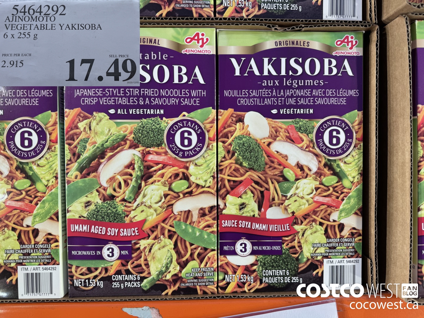 5464292 AJINOMOTO VEGETABLE YAKISOBA 6 x 255 g $17.49
