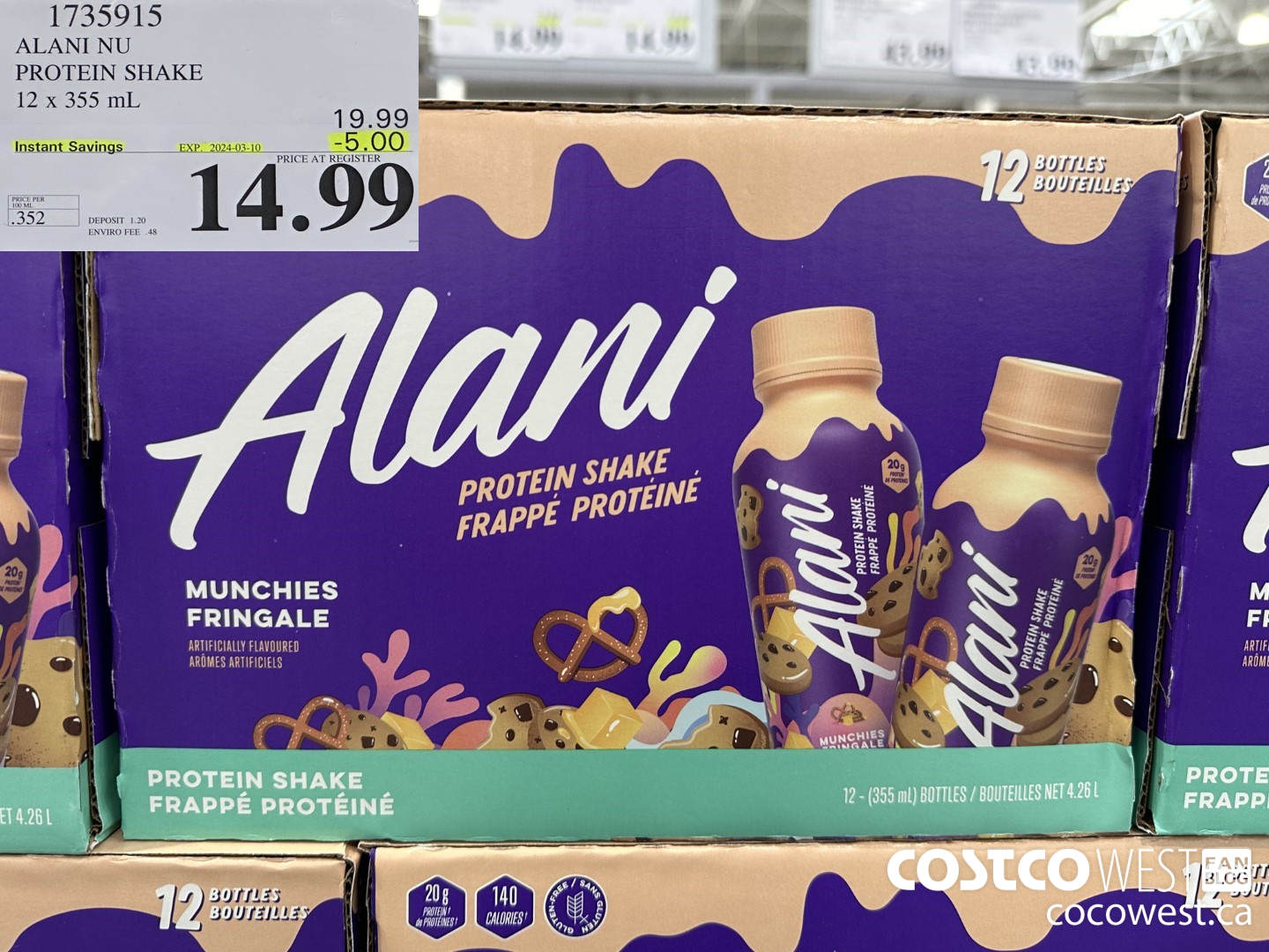 1735915 ALANI NU PROTEIN SHAKE 12 X 355ML ($5.00 INSTANT SAVINGS EXPIRES ON 2024-03-10) $14.99
