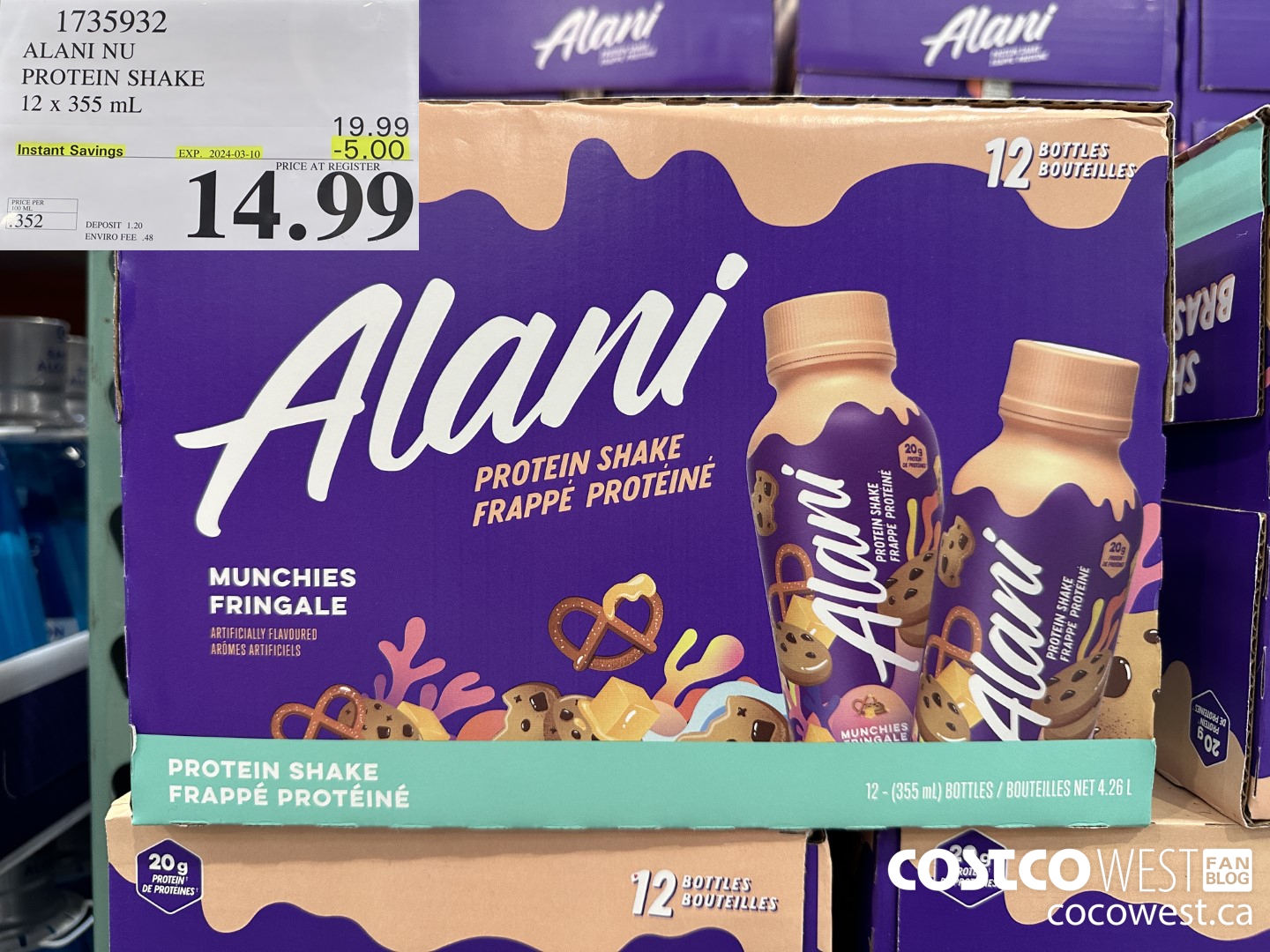 1735932 ALANI NU PROTEIN SHAKE 12 X 355ML ($5.00 INSTANT SAVINGS EXPIRES ON 2024-03-10) $14.99