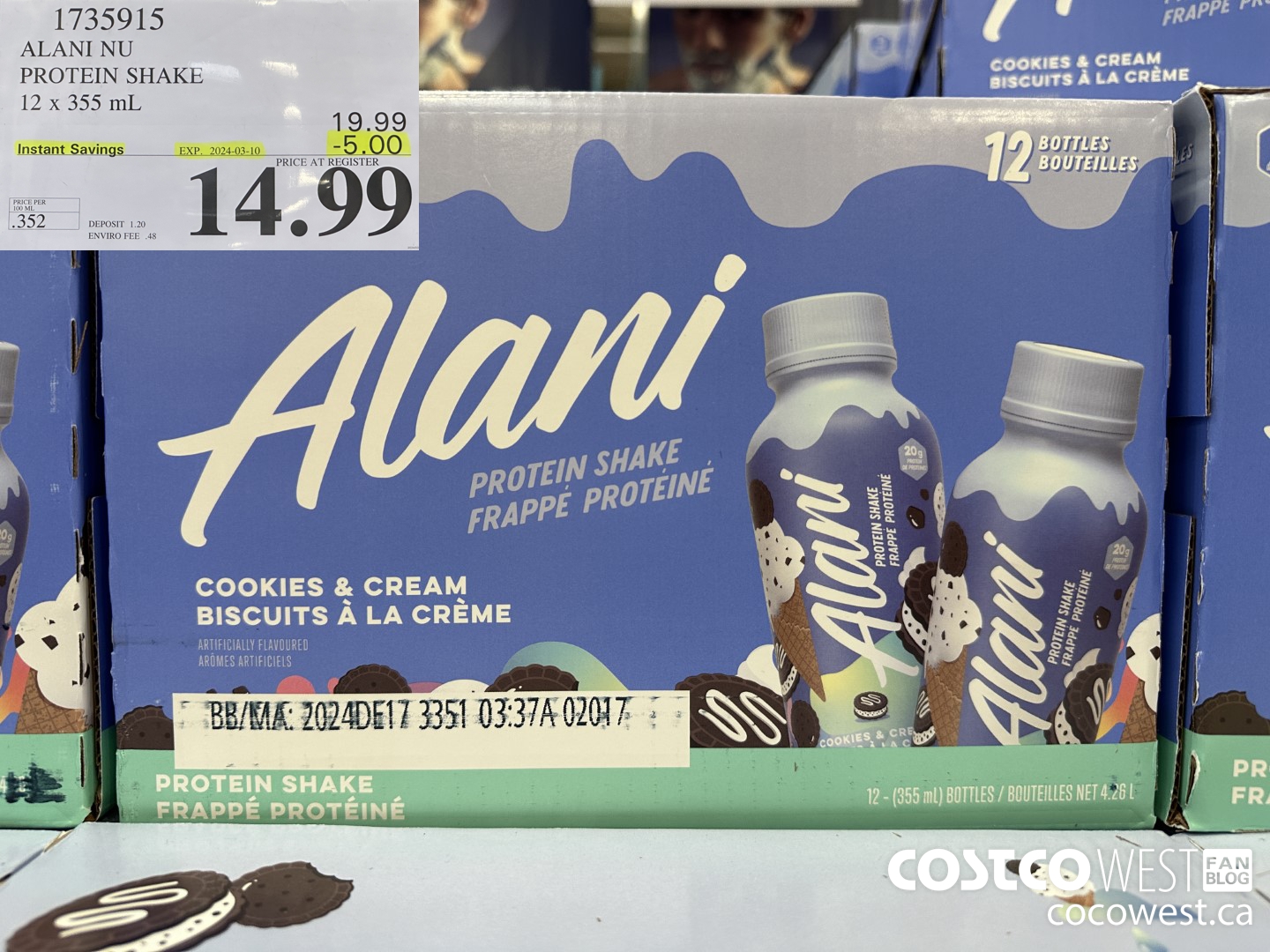 1735915 ALANI NU PROTEIN SHAKE 12 X 355ML ($5.00 INSTANT SAVINGS EXPIRES ON 2024-03-10) $14.99