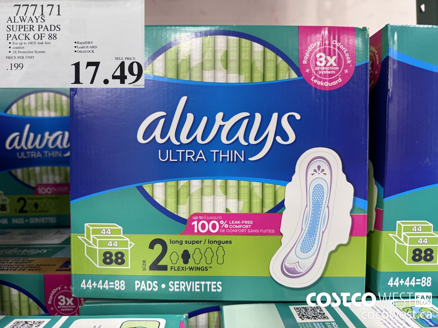 777171 ALWAYS ULTRA THIN PADS SUPER 88CT $17.49