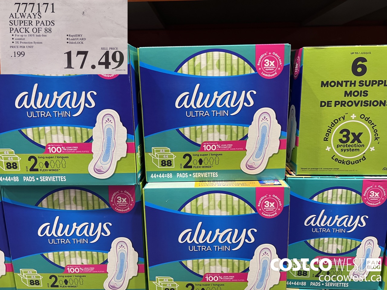 777171 ALWAYS ULTRA THIN PADS SUPER 88CT $17.49