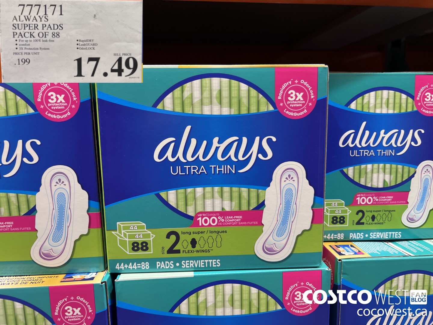 777171 ALWAYS ULTRA THIN PADS SUPER 88CT $17.49