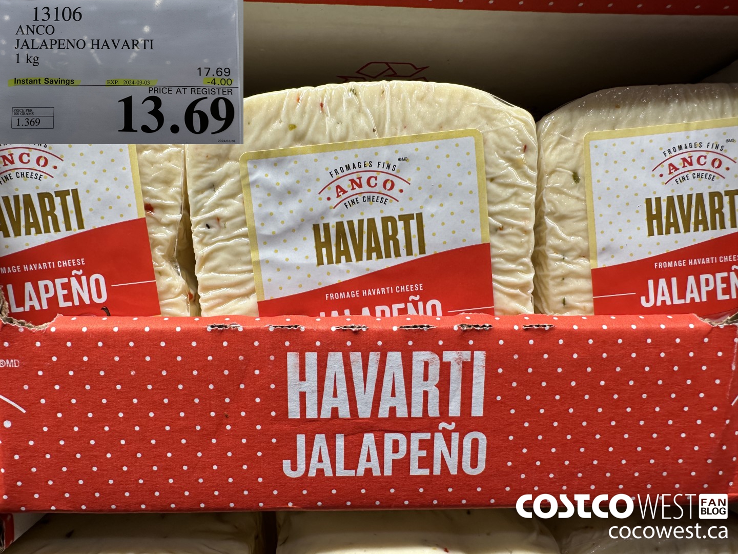 13106 ANCO JALAPENO HAVARTI 1 kg ($4.00 INSTANT SAVINGS EXPIRES ON 2024-03-03) $13.69