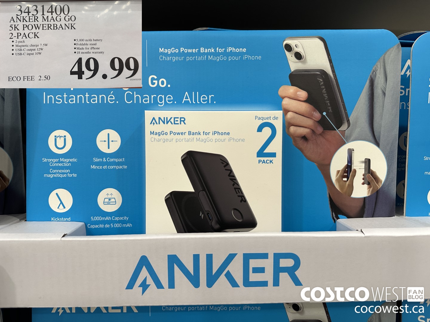 3431400 ANKER MAG GO 5K POWERBANK 2-PACK $49.99