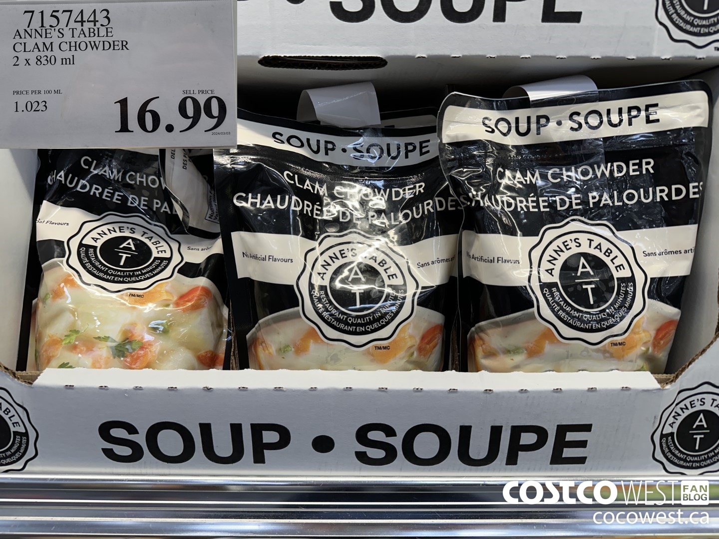 7157443 ANNE'S TABLE CLAM CHOWDER 2 X 830ML $16.99