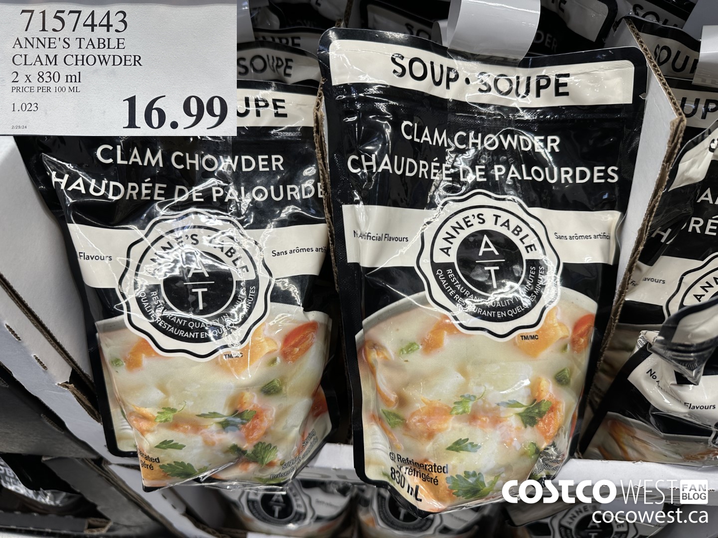 7157443 ANNE'S TABLE CLAM CHOWDER 2 x 830 ml $16.99