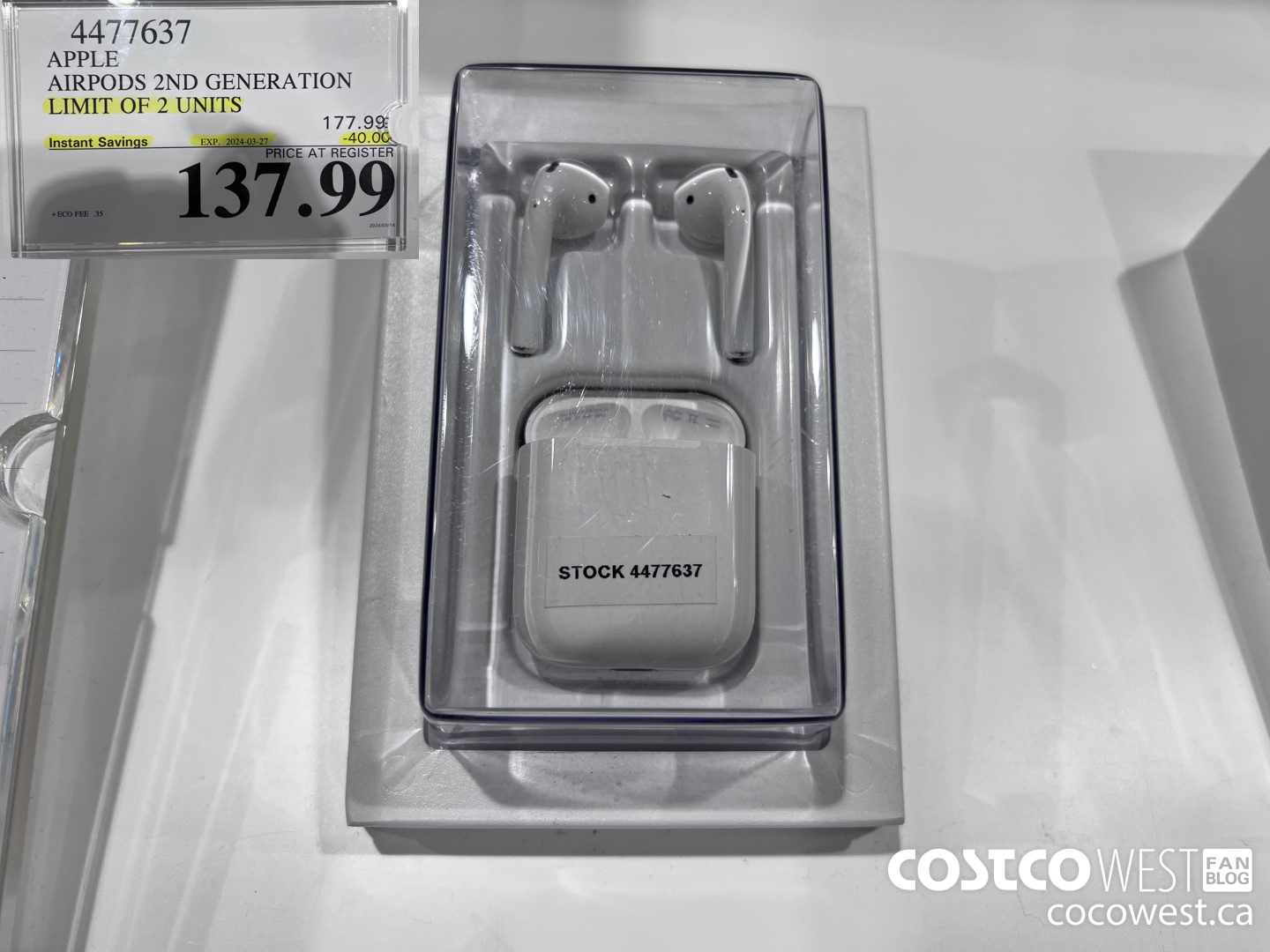 4477637 APPLE AIRPODS 2ND GENERATION ($40.00 INSTANT SAVINGS EXPIRES ON 2024-03-27) $137.99