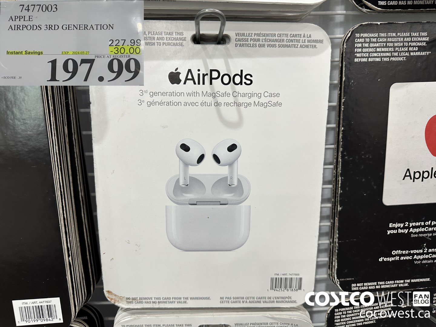 7477003 APPLE AIRPODS 3RD GENERATION ($30.00 INSTANT SAVINGS EXPIRES ON 2024-03-27) $197.99