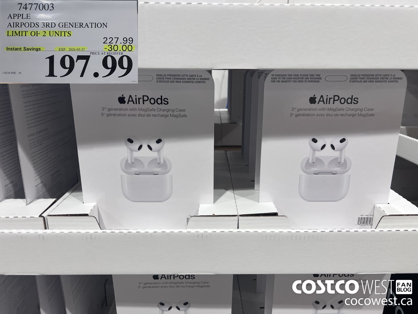 7477003 APPLE AIRPODS 3RD GENERATION ($30.00 INSTANT SAVINGS EXPIRES ON 2024-03-27) $197.99