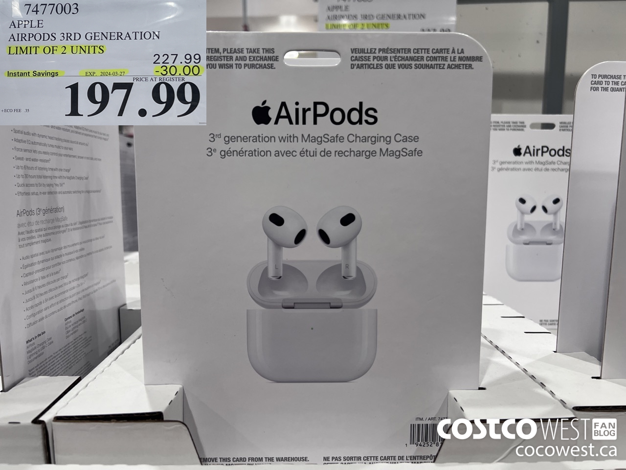 7477003 APPLE AIRPODS 3RD GENERATION ($30.00 INSTANT SAVINGS EXPIRES ON 2024-03-27) $197.99