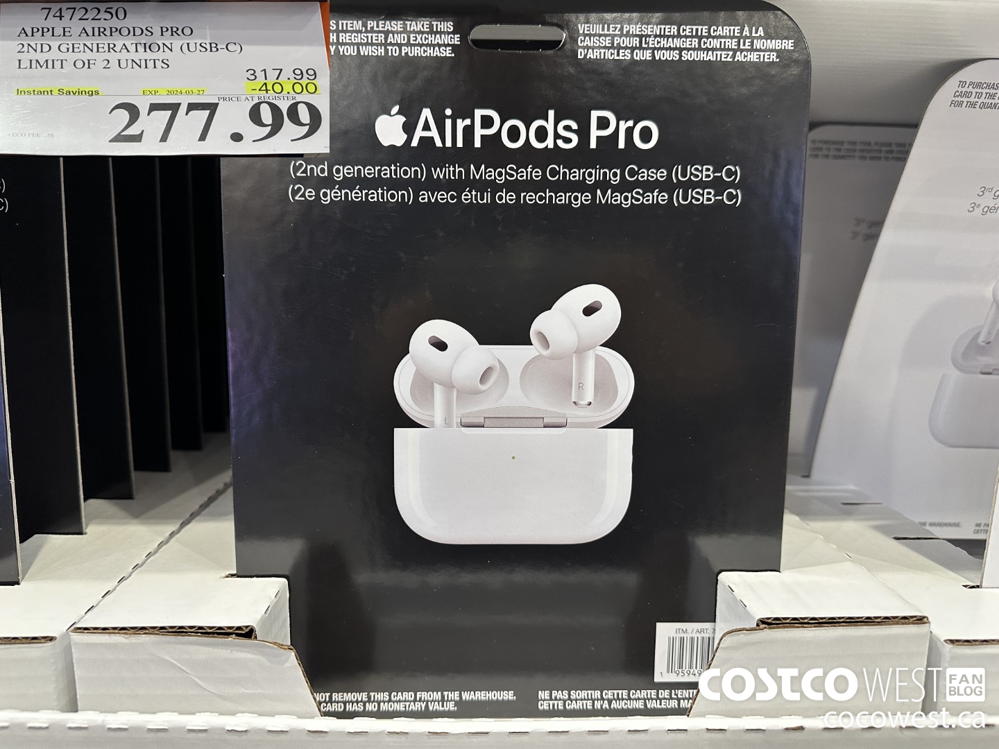 7472250 APPLE AIRPODS PRO 2ND GENERATION (USB-C) ($40.00 INSTANT SAVINGS EXPIRES ON 2024-03-27) $277.99