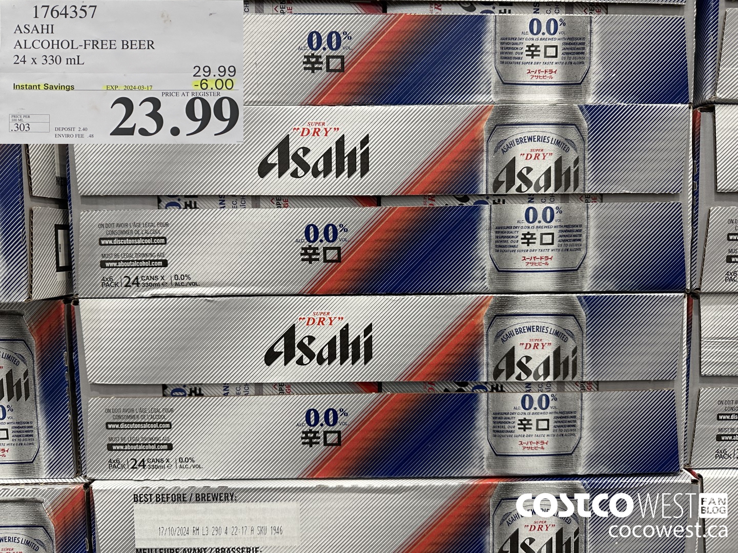 1764357 ASAHI ALCOHOL-FREE BEER 24 X 330 ML ($6.00 INSTANT SAVINGS EXPIRES ON 2024-03-17) $23.99