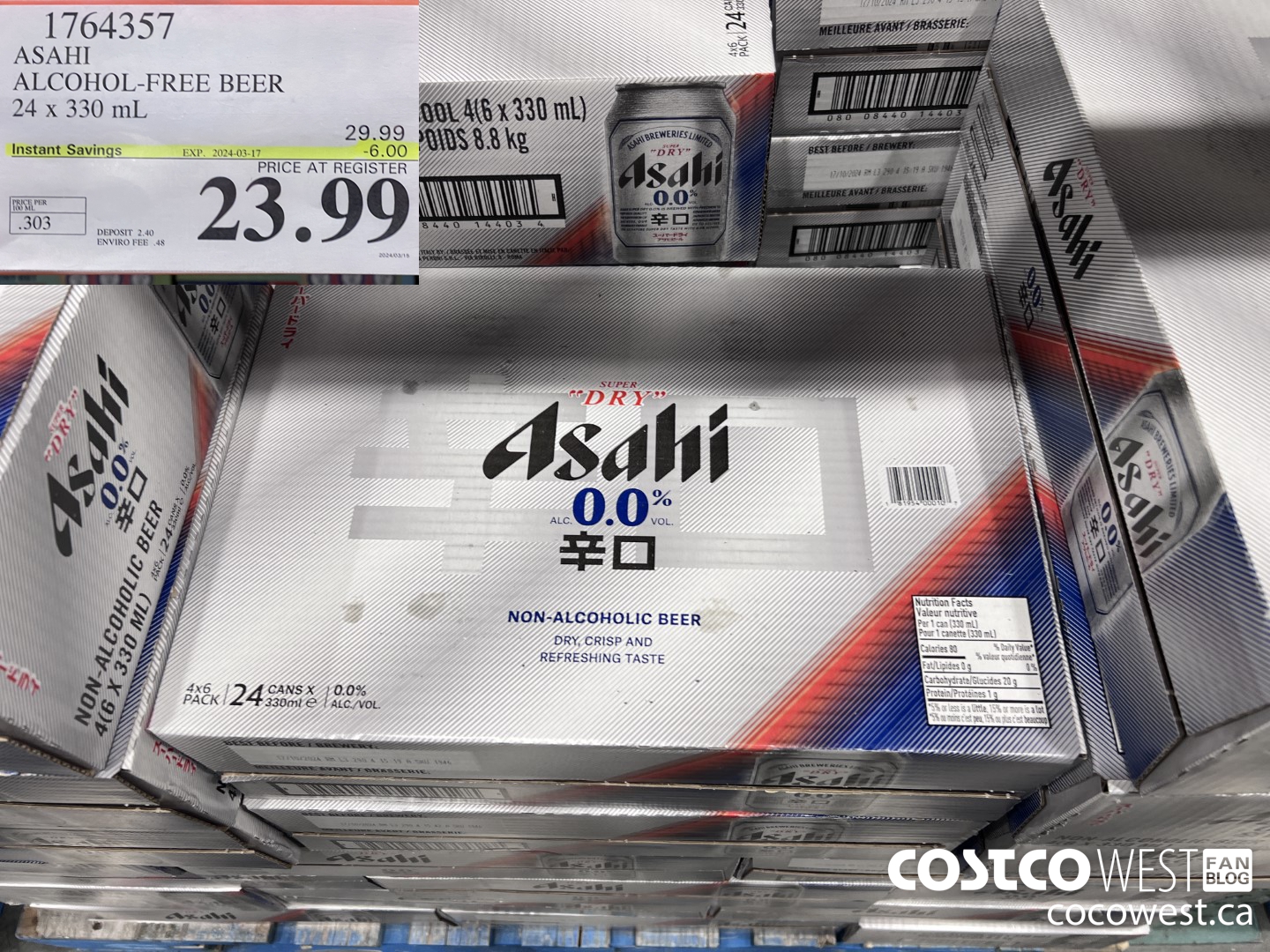 1764357 ASAHI ALCOHOL-FREE BEER 24 X 330 ML ($6.00 INSTANT SAVINGS EXPIRES ON 2024-03-17) $23.99