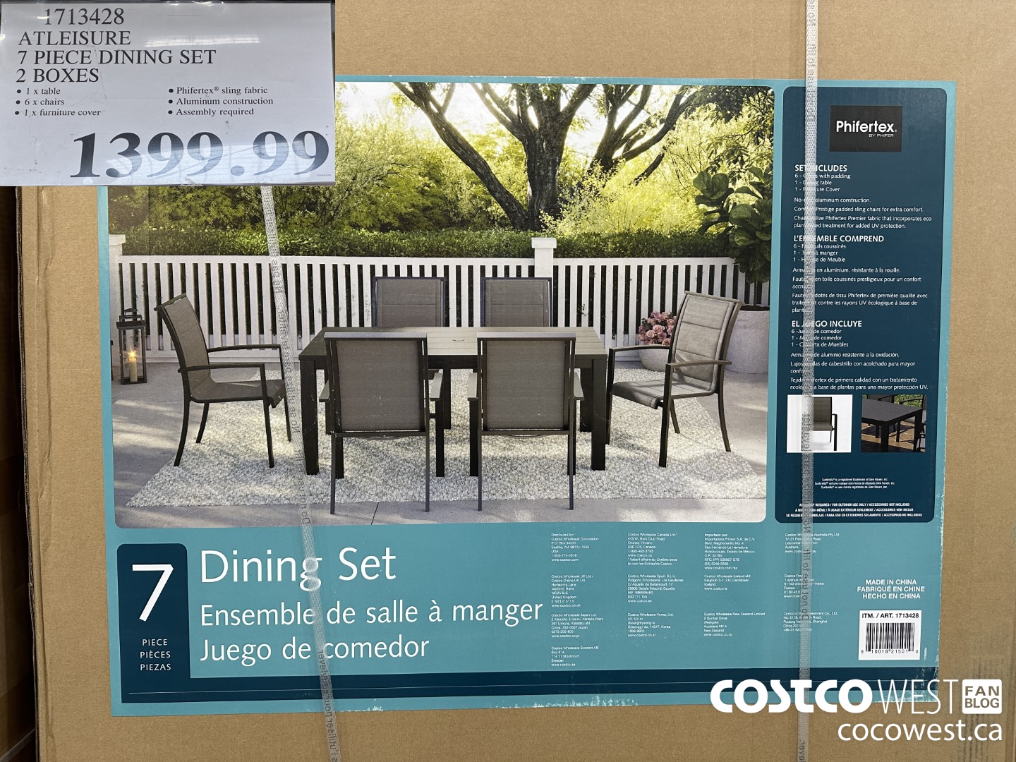 1713428 ATLEISURE 7 PIECE DINING SET 2 BOXES $1399.99