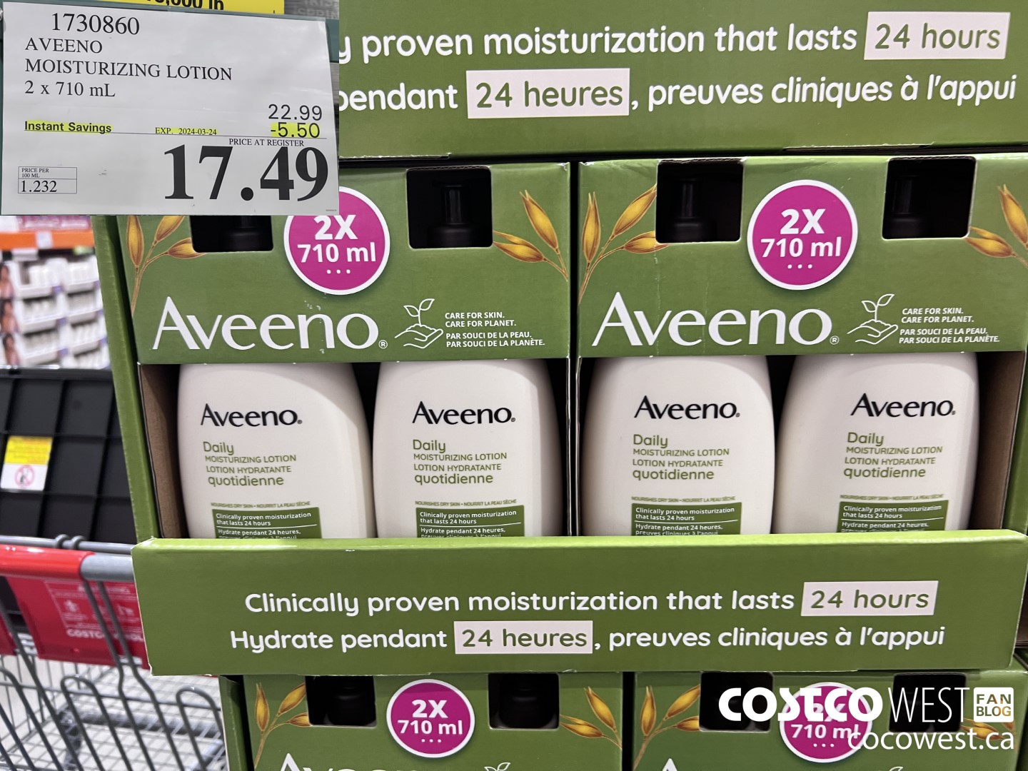 1730860 AVEENO MOISTURIZING LOTION 2 X 710ML ($5.50 INSTANT SAVINGS EXPIRES ON 2024-03-24) $17.49