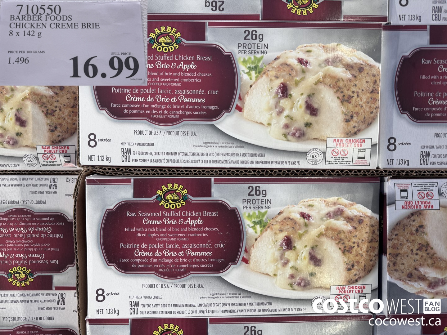 710550 BARBER FOODS CHICKEN CREME BRIE 8 X 142G $16.99