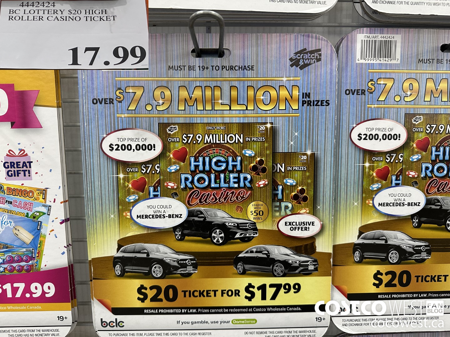 4442424 BC LOTTERY $20 HIGH ROLLER CASINO TICKET $17.99