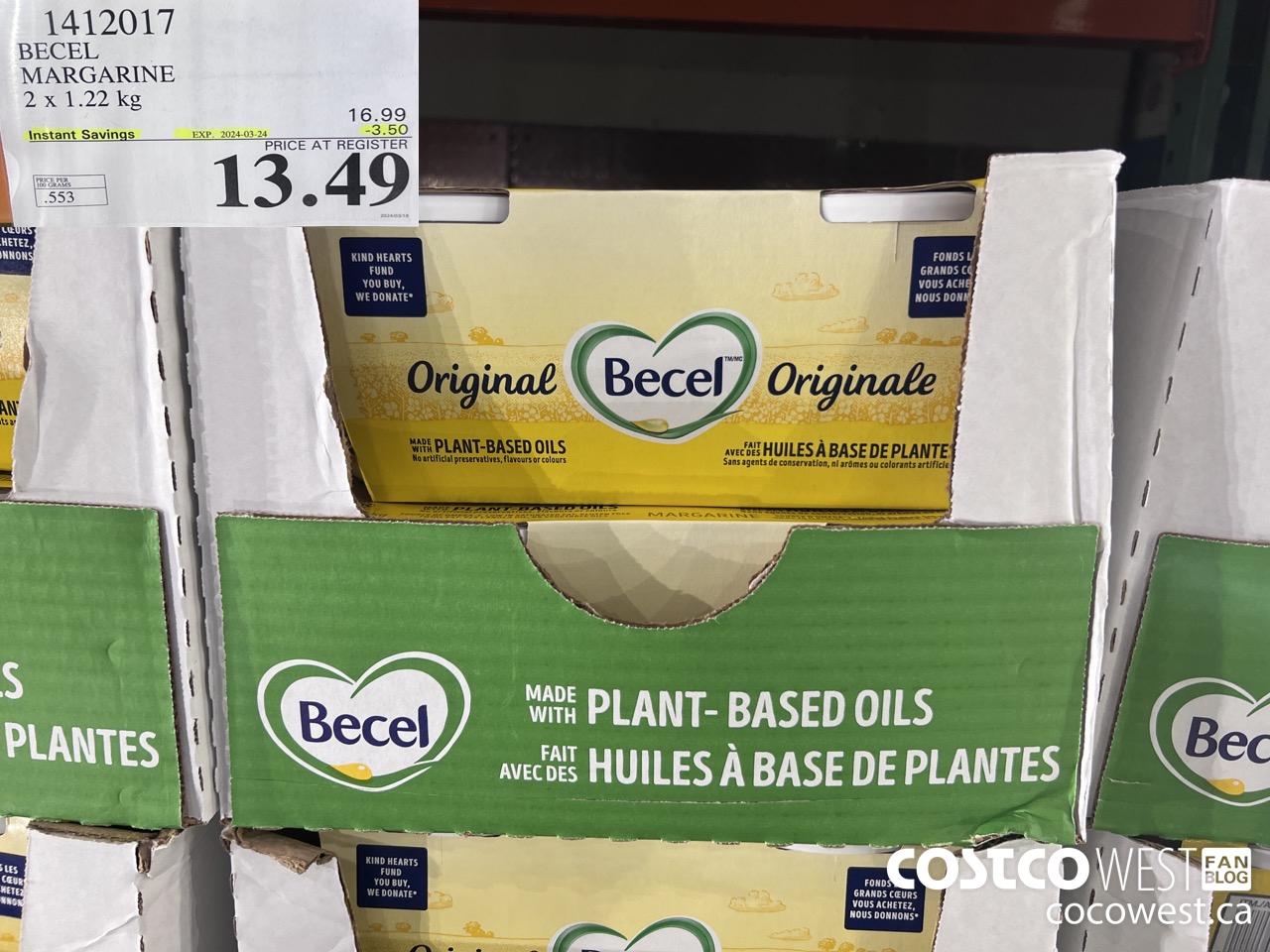 1412017 BECEL MARGARINE 2 x 1.22 kg ($3.50 INSTANT SAVINGS EXPIRES ON 2024-03-24) $13.49