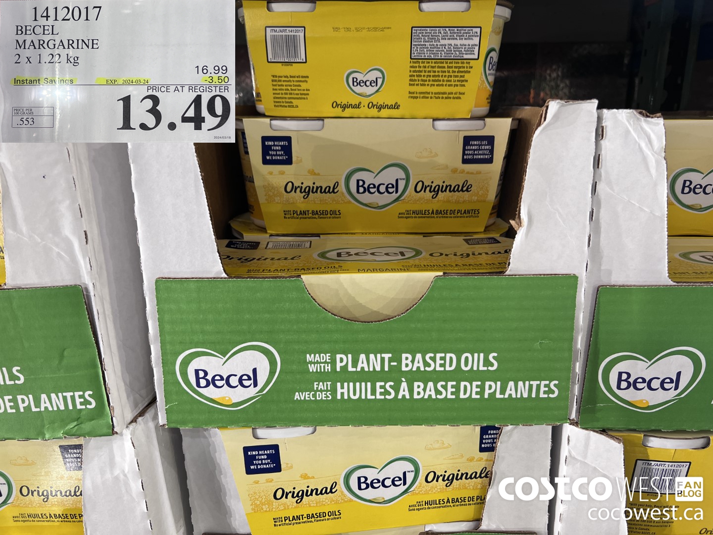 1412017 BECEL MARGARINE 2 x 1.22 kg ($3.50 INSTANT SAVINGS EXPIRES ON 2024-03-24) $13.49