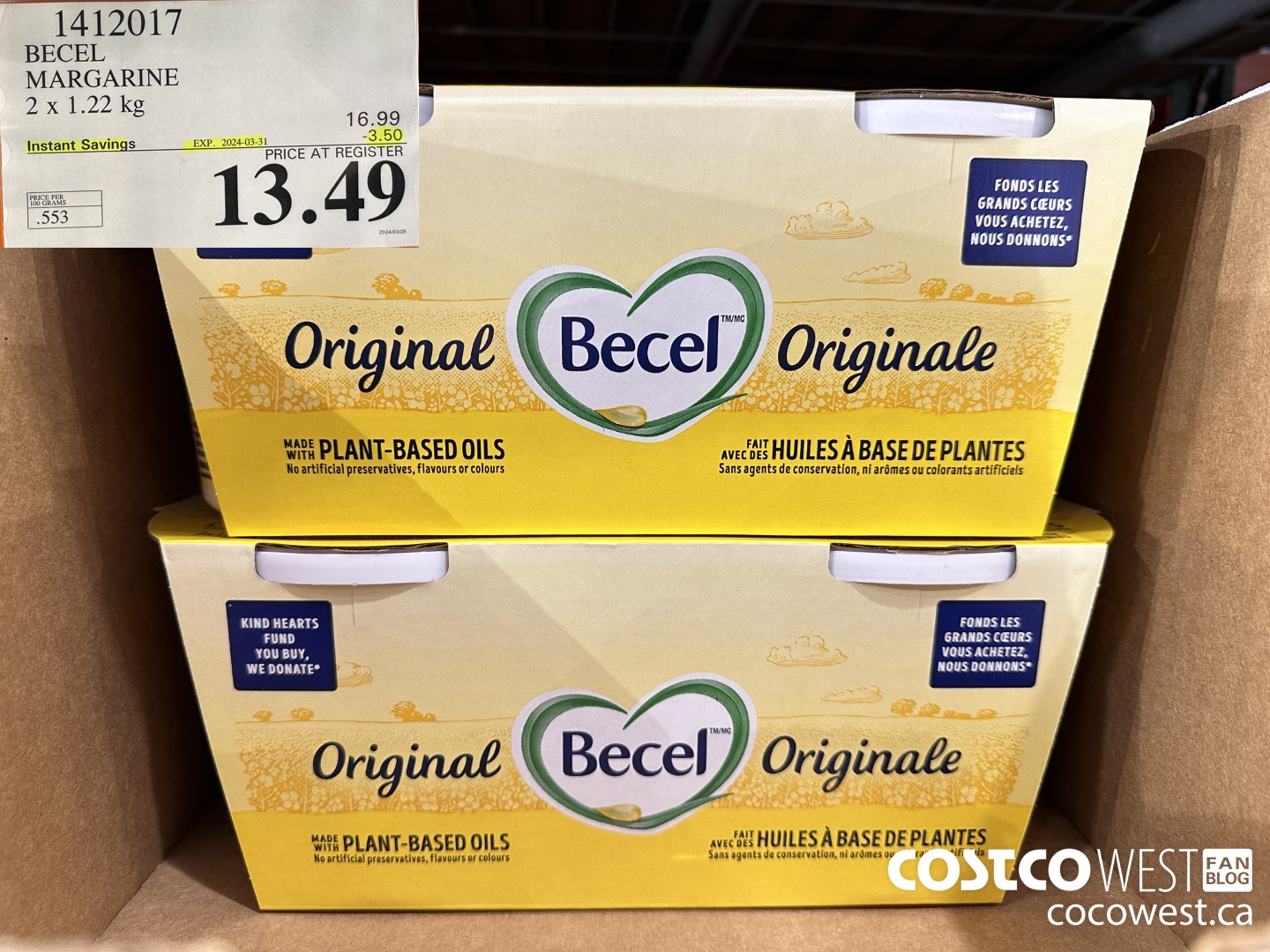 1412017 BECEL MARGARINE 2 x 1.22 kg ($3.50 INSTANT SAVINGS EXPIRES ON 2024-03-31) $13.49