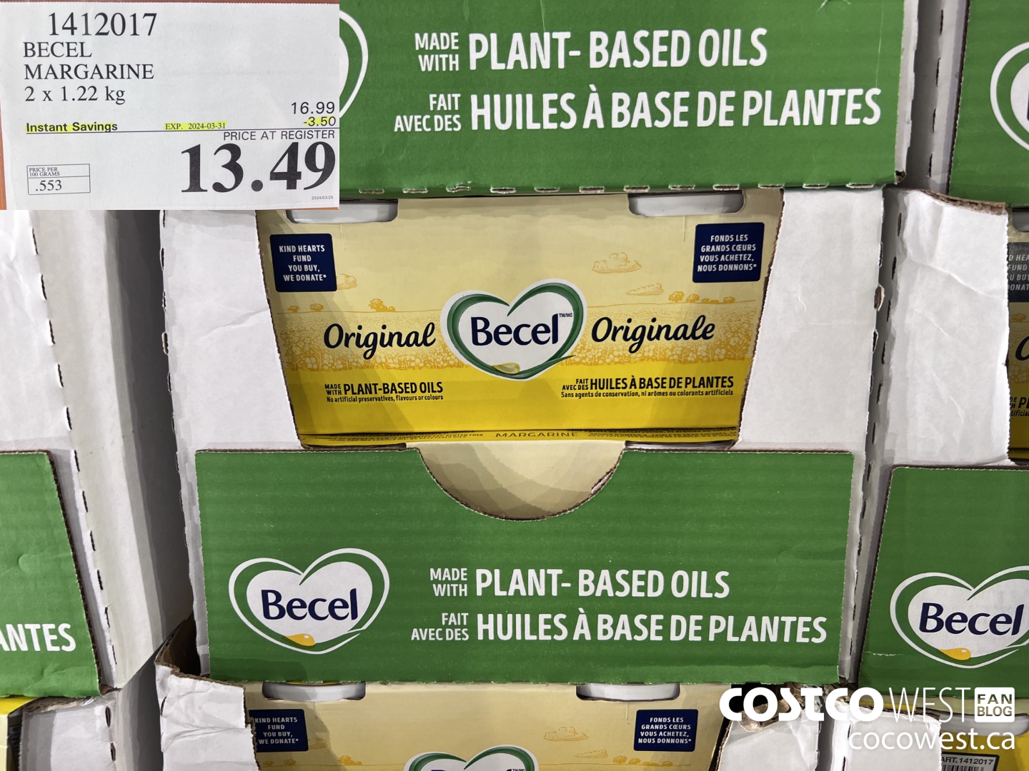 1412017 BECEL MARGARINE 2 x 1.22 kg ($3.50 INSTANT SAVINGS EXPIRES ON 2024-03-31) $13.49