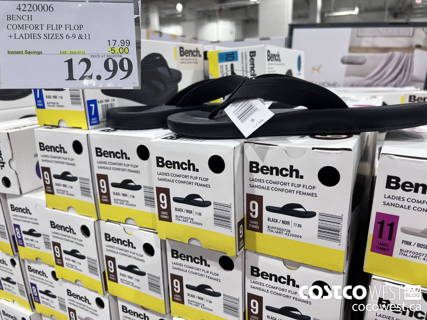 4220006 BENCH COMFORT FLIP FLOP LADIES SIZES 6-9 & 11 ($5.00 INSTANT SAVINGS EXPIRES ON 2024-03-31) $12.99