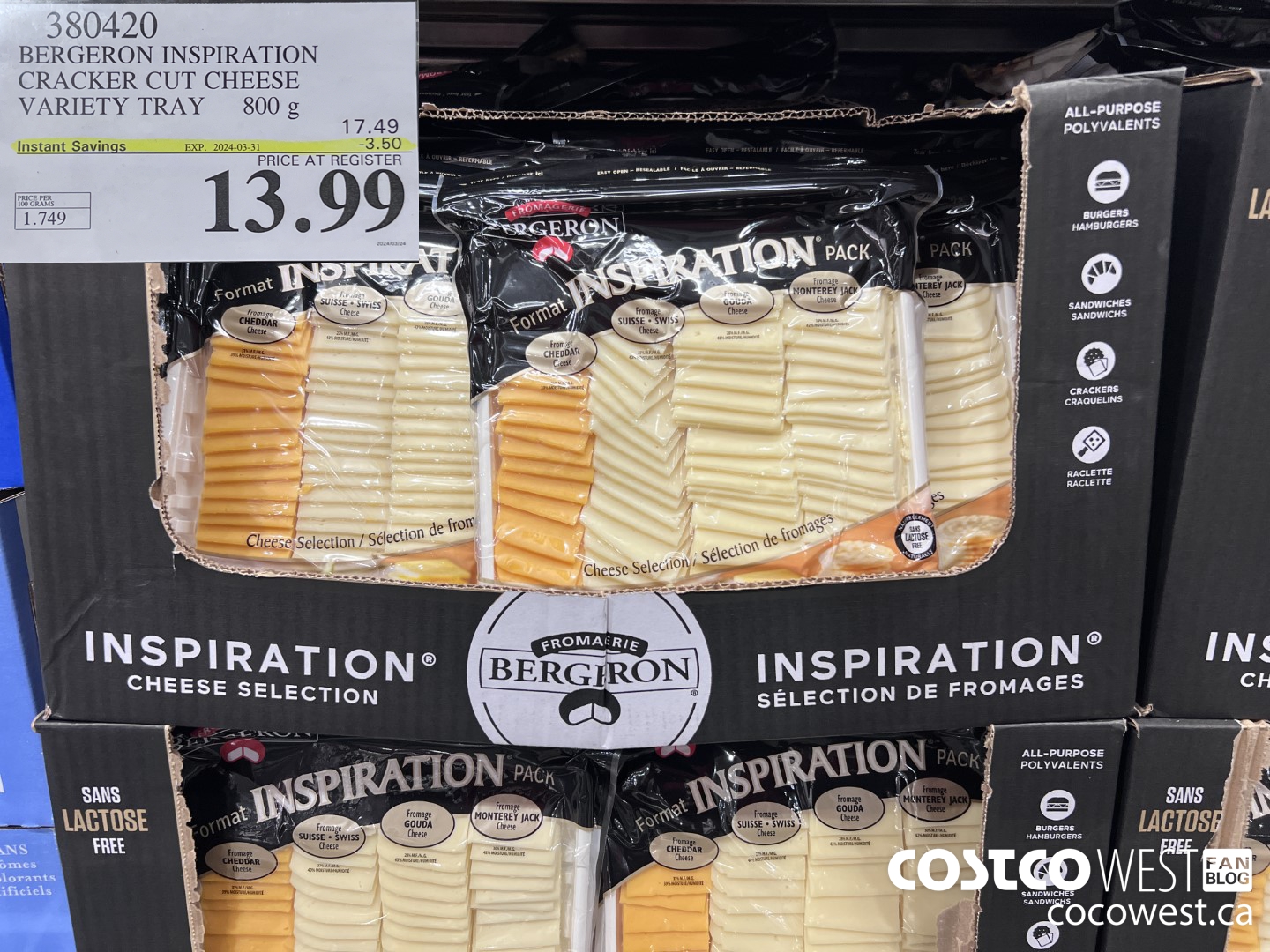 380420 BERGERON INSPIRATION CRACKER CUT CHEESE VARIETY TRAY 800g ($3.50 INSTANT SAVINGS EXPIRES ON 2024-03-31) $13.99