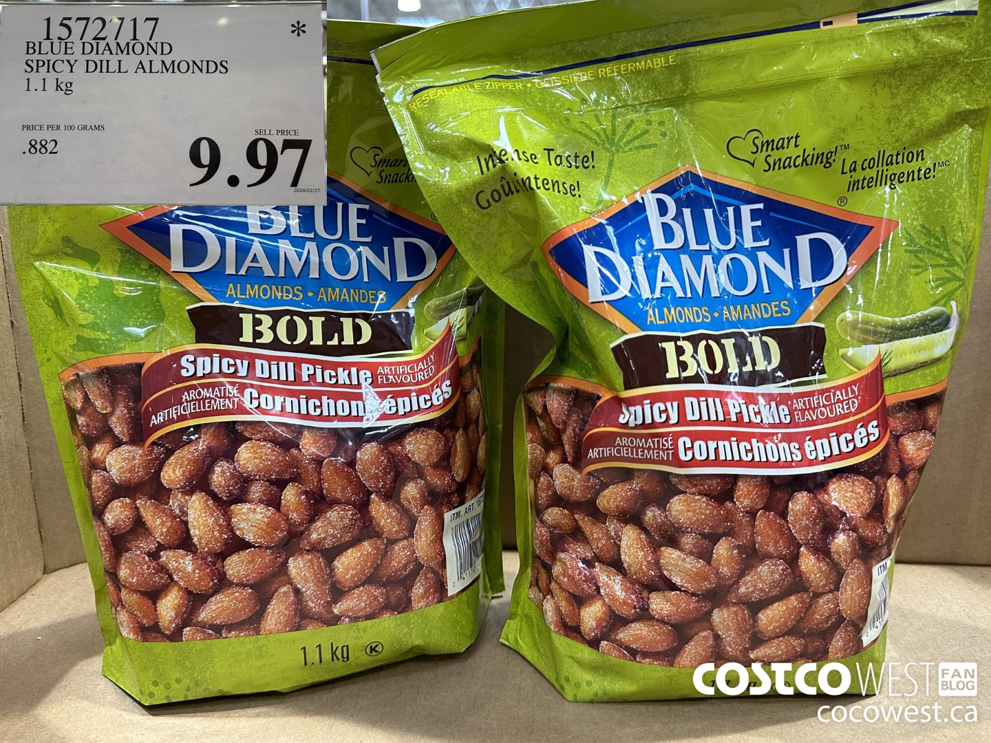 1572717 BLUE DIAMOND SPICY DILL ALMONDS 1.1 kg  $9.97