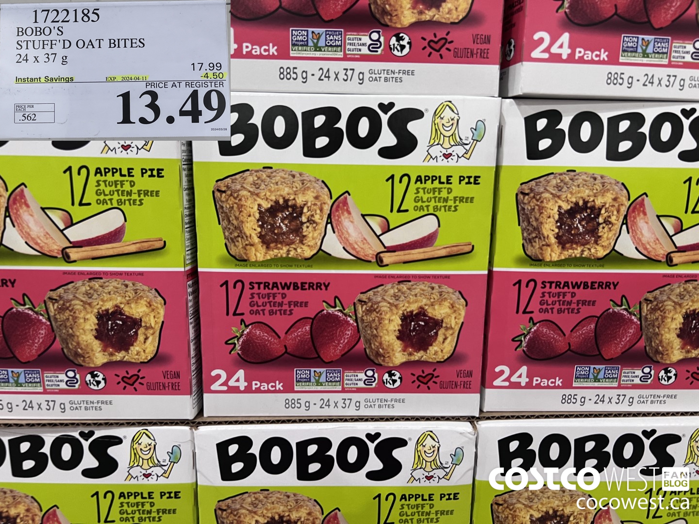 1722185 BOBO'S STUFFED OAT BITES 24 X 37 G ($4.50 INSTANT SAVINGS EXPIRES ON 2024-04-11) $13.49