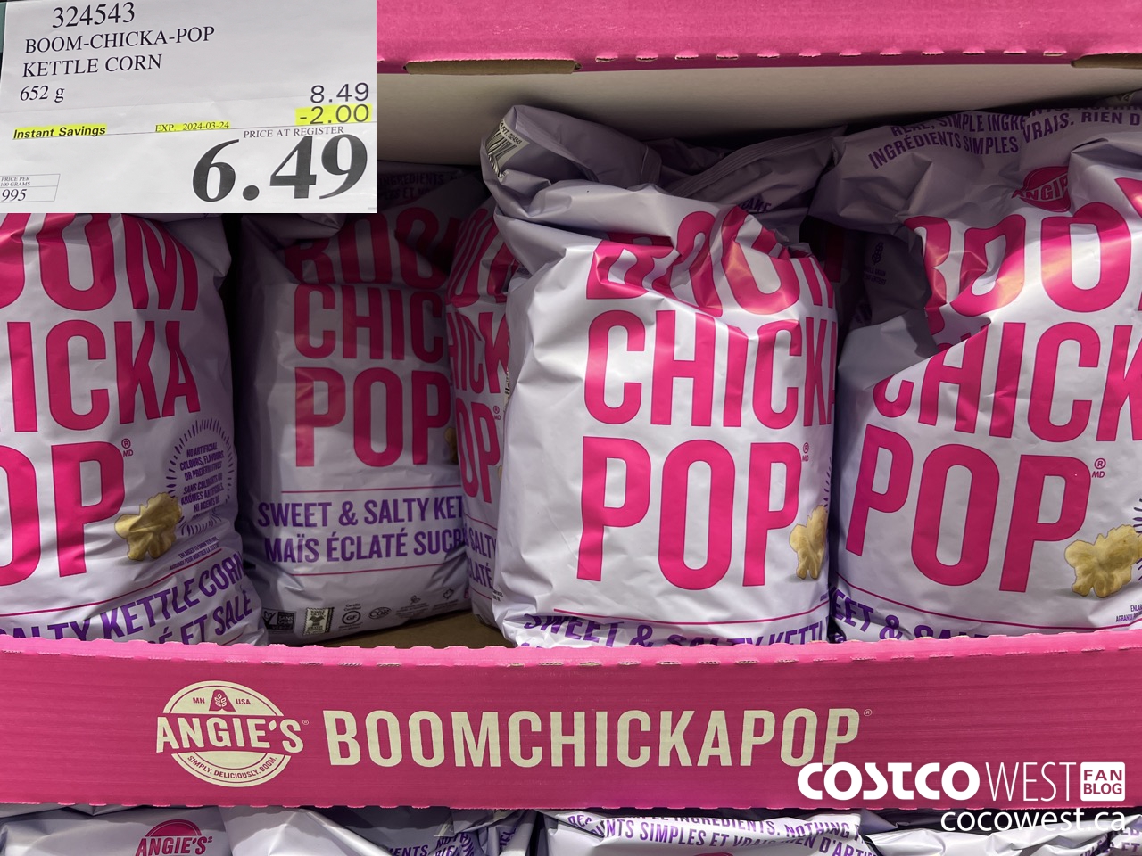 324543 BOOM-CHICKA-POP KETTLE CORN 652 g ($2.00 INSTANT SAVINGS EXPIRES ON 2024-03-24) $6.49